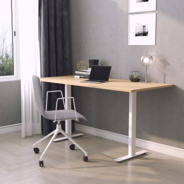 Skrivbord Vaxholm, vitt stativ och ekskiva