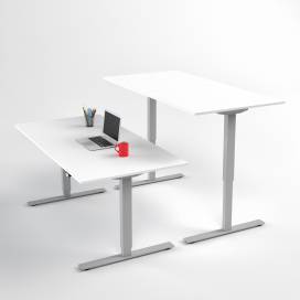 Höj- och sänkbart skrivbord, Silver stativ och vit skiva