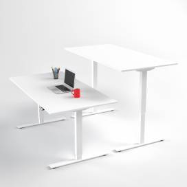 Höj- och sänkbart skrivbord, Vitt stativ och vit skiva