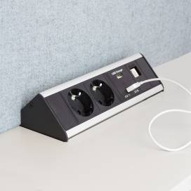 Axessline I-Desk - 2 El USB Laddare 1 Data, Alu/Svart