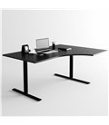 Svängt höj- och sänkbart skrivbord, svart stativ och svart skiva
