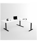 Höj- och sänkbart hörnskrivbord 3- ben, svart stativ och vit skiva