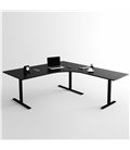 Höj- och sänkbart hörnskrivbord 3- ben, svart stativ och svart skiva