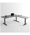 Höj- och sänkbart hörnskrivbord 3- ben, svart stativ och mörkgrå skiva