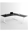 Höj- och sänkbart hörnskrivbord 3- ben, vitt stativ och svart skiva
