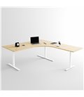 Höj- och sänkbart hörnskrivbord 3- ben, vitt stativ och ek skiva