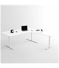 Höj- och sänkbart hörnskrivbord 3- ben, silverstativ och vit skiva